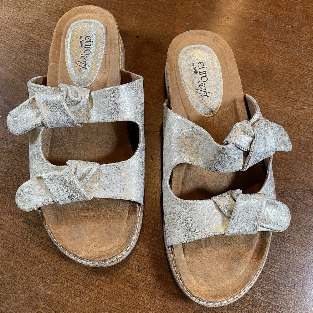 Euro Soft By Soft Golden Light‎ Gold Women's Sandals Size 9 M Cork Boho Chunky